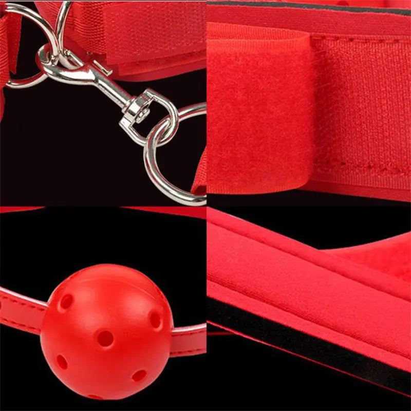 Juego de bondage BDSM para adultos, esposas, collar, muñeca, mordaza, correa, fetiche, SM, juguete sexual para mujeres y parejas, sin vibrador