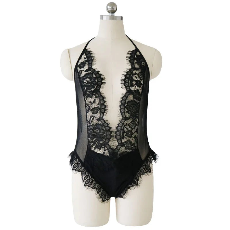 Lencería sexy de talla grande 5XL para mujer, ropa interior erótica con encaje floral y escote en V profundo, ropa de dormir, disfraces eróticos