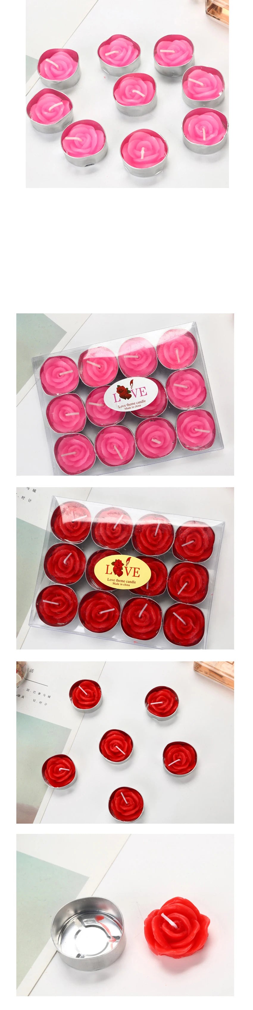 Romantic Rose Flower Shaped Tealight Candles, Tea Light Candle, Home Decorations, Wedding, Birthday Party, Christmas, 12Pcs Set