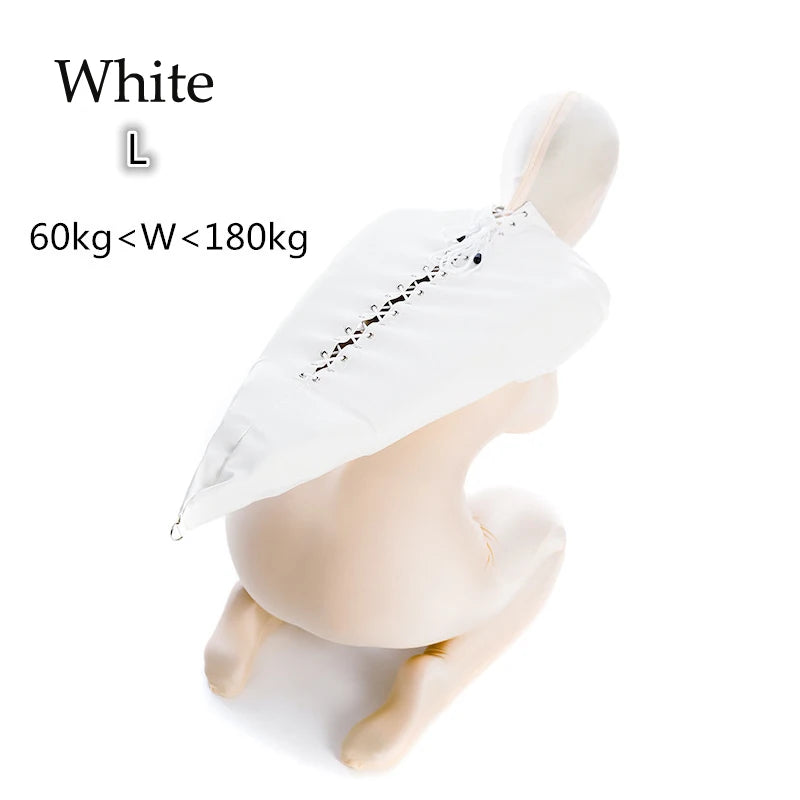 BDSM-Armbinder aus Leder, Zwangsjacke hinter dem Rücken, SM-Bondage-Handschuh, Sklavenhaubenmaske mit offenem Mund, Cosplay-Sexspielzeug für Erwachsene