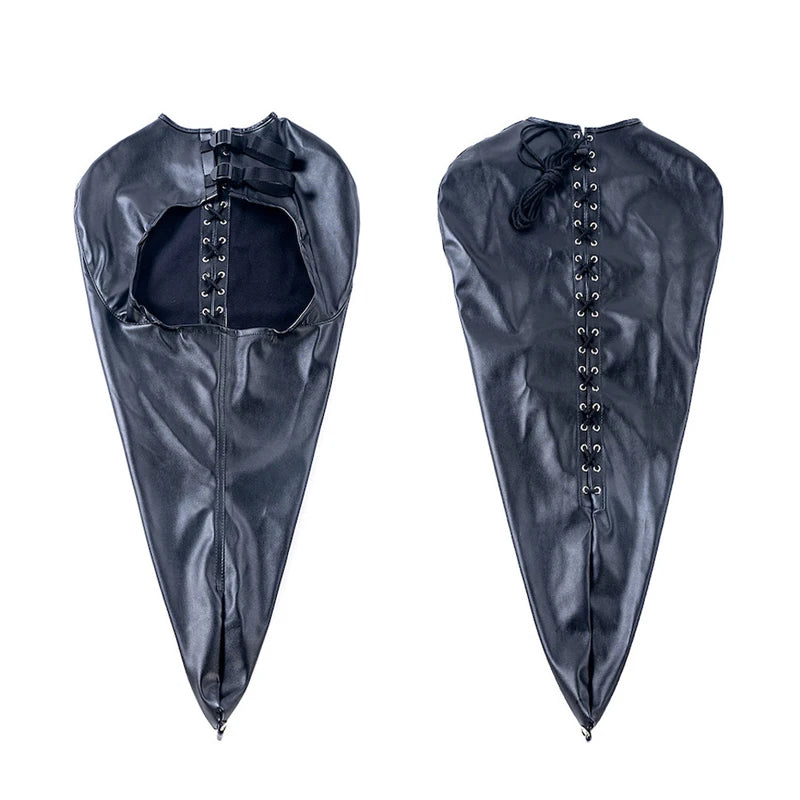 BDSM-Armbinder aus Leder, Zwangsjacke hinter dem Rücken, SM-Bondage-Handschuh, Sklavenhaubenmaske mit offenem Mund, Cosplay-Sexspielzeug für Erwachsene