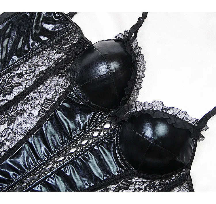 Damen Sexy Korsett Dessous Plus Size Hot Sexy Schwarzer Spitzen-BH Verstellbare Träger Korsett Top Weibliche schlanke Taille Bustier Mieder