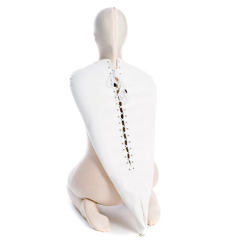 BDSM-Armbinder aus Leder, Zwangsjacke hinter dem Rücken, SM-Bondage-Handschuh, Sklavenhaubenmaske mit offenem Mund, Cosplay-Sexspielzeug für Erwachsene