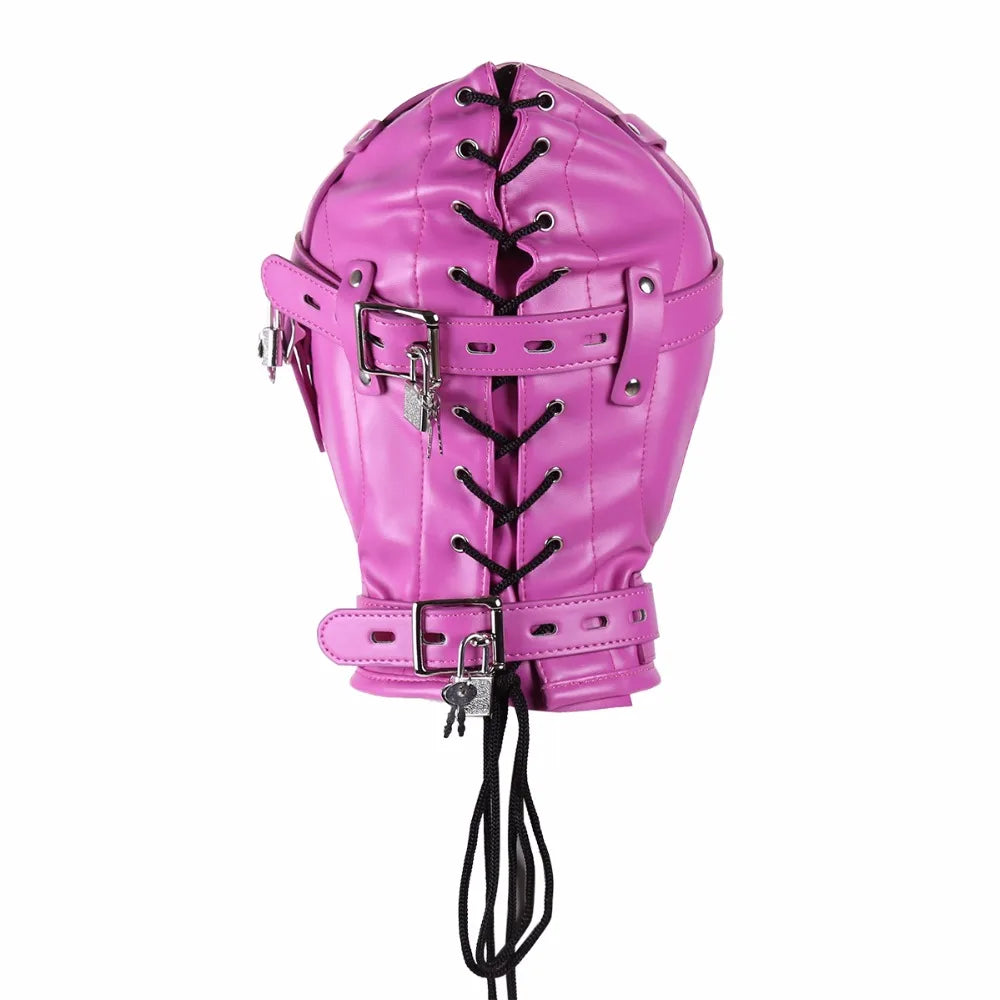 Máscaras de bondage BDSM con capucha completa, máscara de privación sensorial, capucha acolchada de cuero para juegos de rol de esclavo con orificio para respirar, juguetes sexuales para parejas.