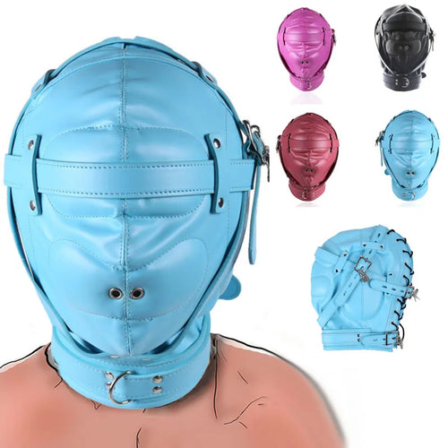 Máscaras de bondage BDSM con capucha completa, máscara de privación sensorial, capucha acolchada de cuero para juegos de rol de esclavo con orificio para respirar, juguetes sexuales para parejas.