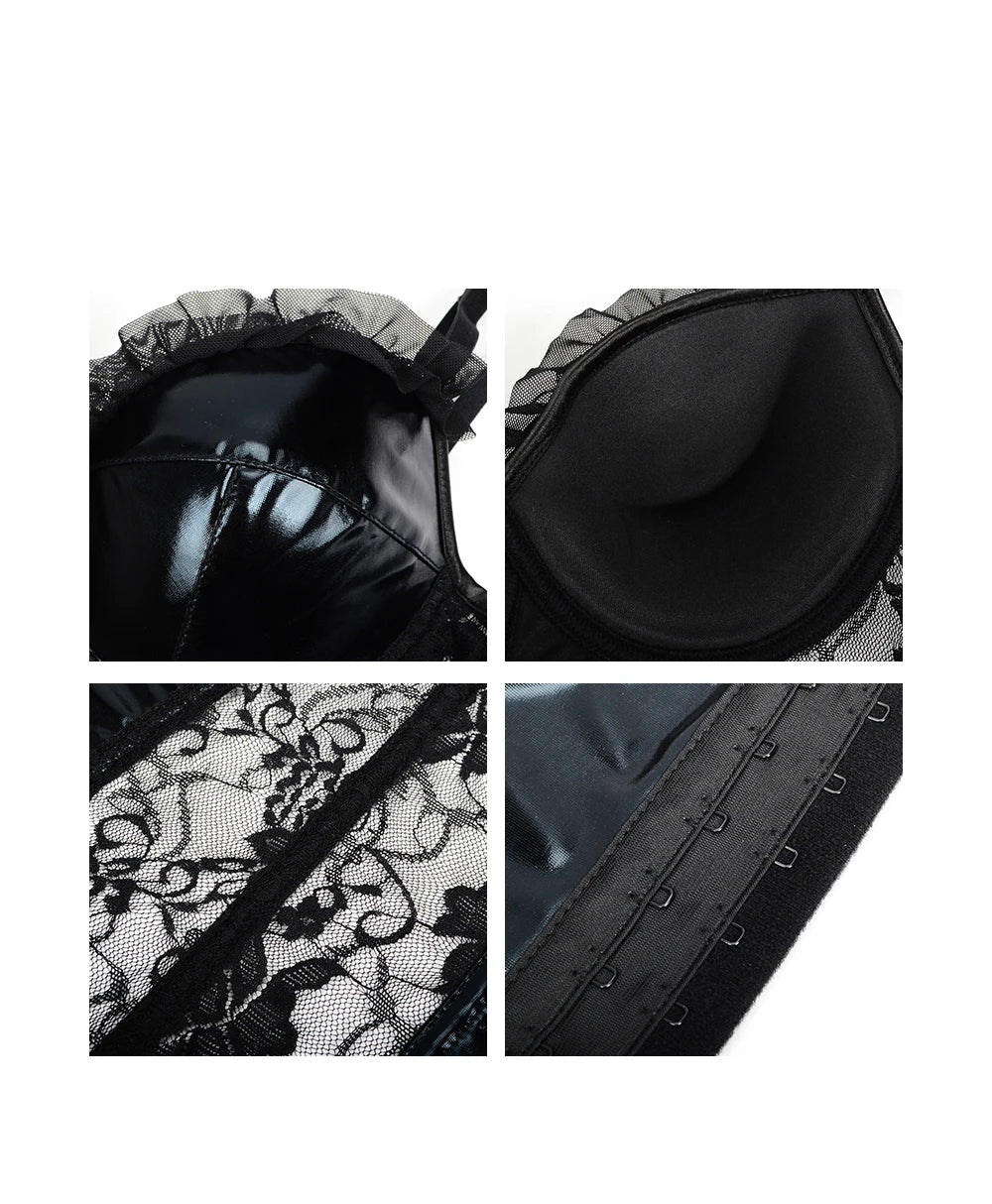 Damen Sexy Korsett Dessous Plus Size Hot Sexy Schwarzer Spitzen-BH Verstellbare Träger Korsett Top Weibliche schlanke Taille Bustier Mieder