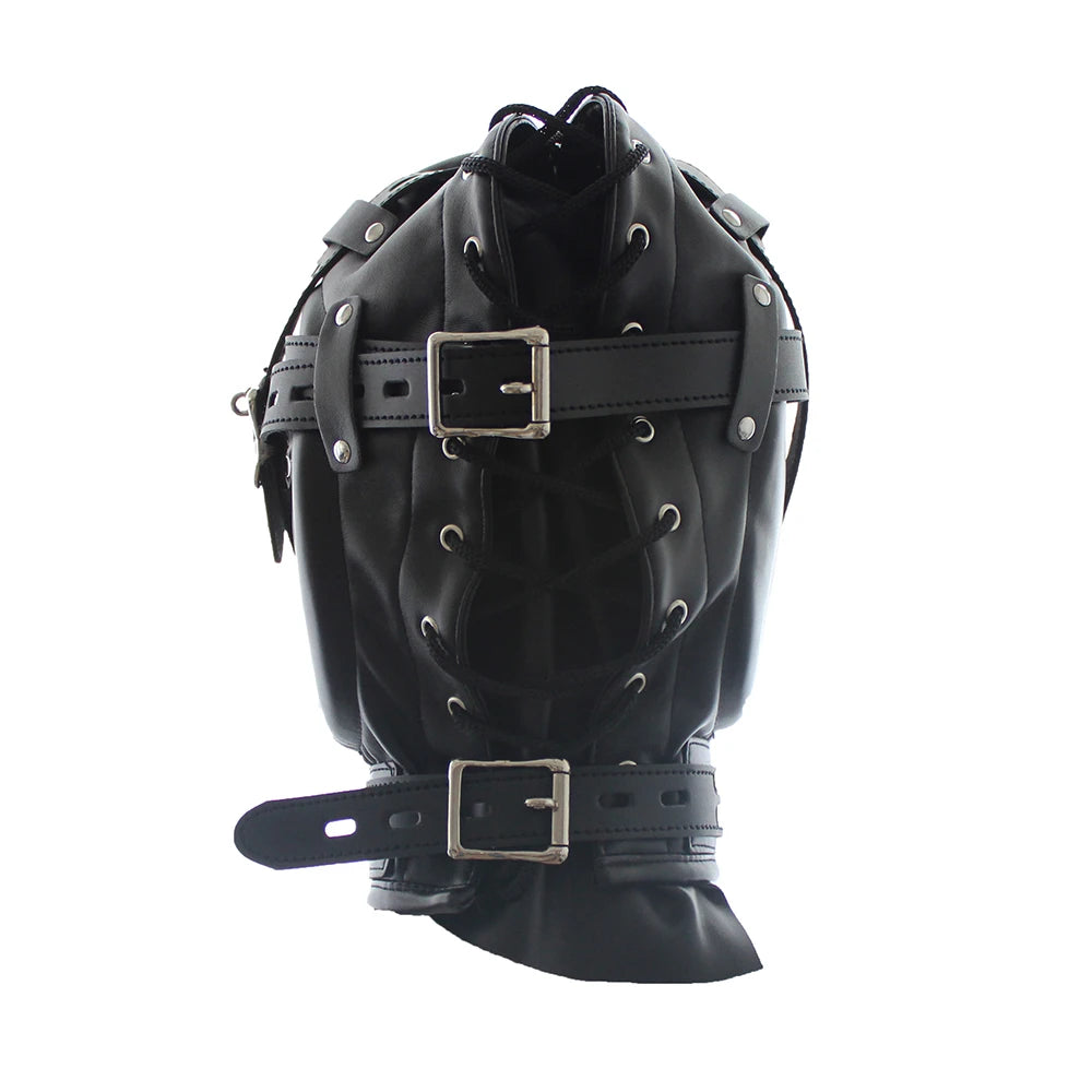 Máscaras de bondage BDSM con capucha completa, máscara de privación sensorial, capucha acolchada de cuero para juegos de rol de esclavo con orificio para respirar, juguetes sexuales para parejas.
