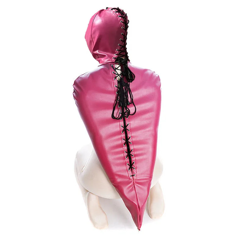 BDSM-Armbinder aus Leder, Zwangsjacke hinter dem Rücken, SM-Bondage-Handschuh, Sklavenhaubenmaske mit offenem Mund, Cosplay-Sexspielzeug für Erwachsene