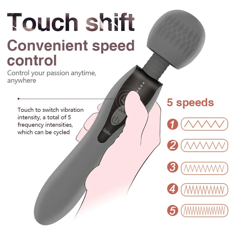 Vibrador potente con 5 tipos de frecuencia y control de potencia, doble motor, varita AV, masturbación vaginal, juguete sexual para mujeres adultas.