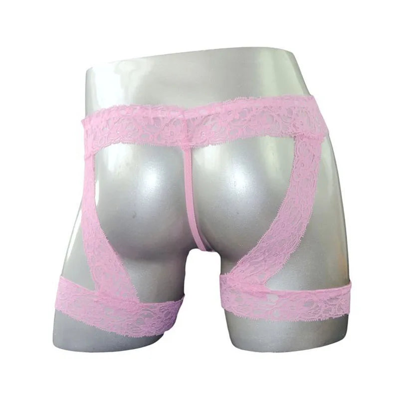 Lencería sexy para él, tanga de encaje estilo liguero, ropa interior con tanga transparente debajo de los pantalones, ropa interior de fantasía para hombres