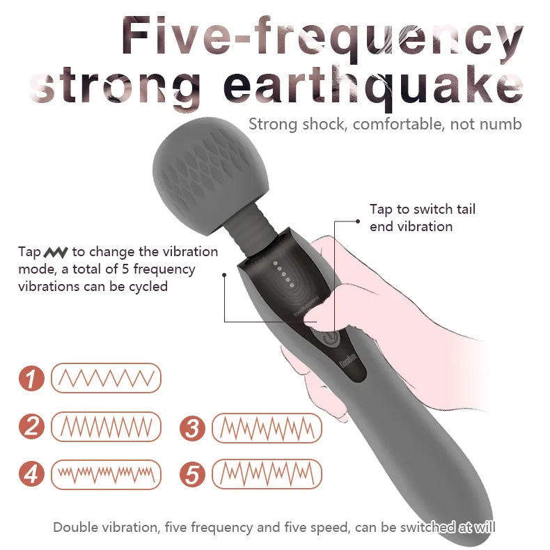 Vibrador potente con 5 tipos de frecuencia y control de potencia, doble motor, varita AV, masturbación vaginal, juguete sexual para mujeres adultas.