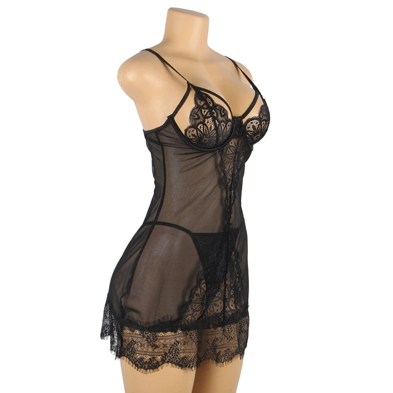 Camisón para mujer, lencería sexy de talla grande XXXL 5XL, encaje de pestañas suaves, disfraces eróticos transparentes, lencería babydoll, bustier.