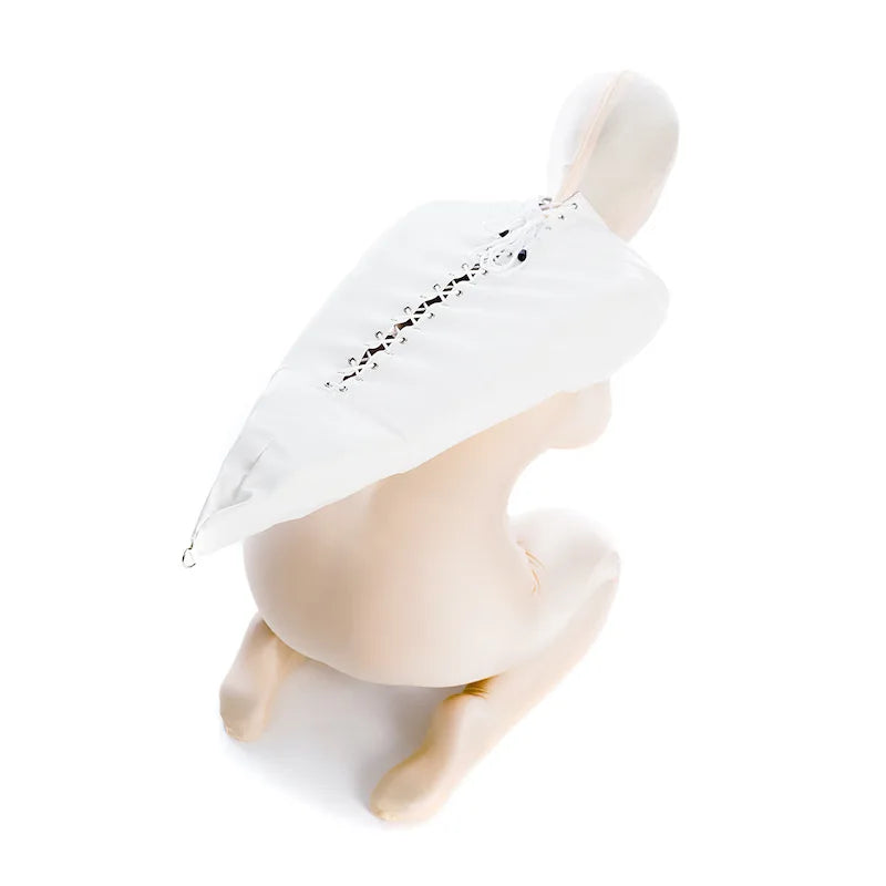 BDSM-Armbinder aus Leder, Zwangsjacke hinter dem Rücken, SM-Bondage-Handschuh, Sklavenhaubenmaske mit offenem Mund, Cosplay-Sexspielzeug für Erwachsene