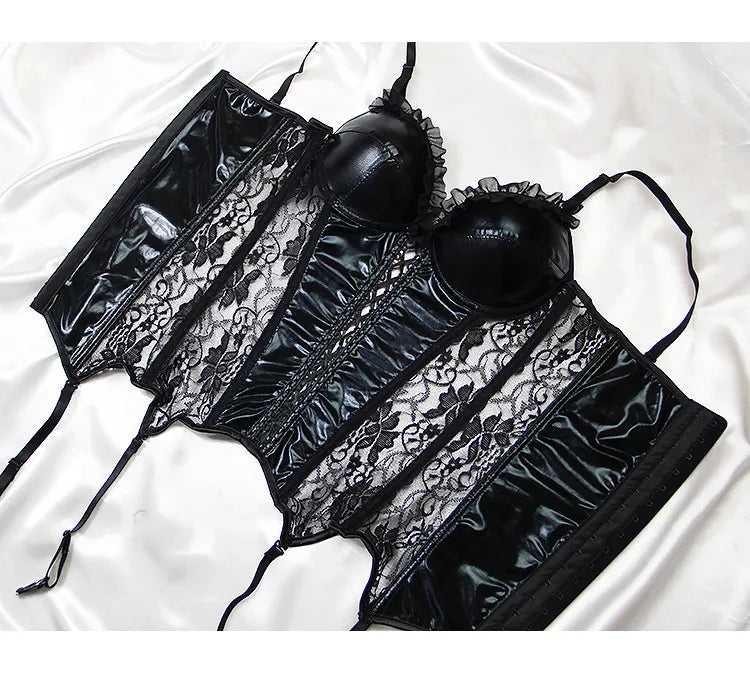 Damen Sexy Korsett Dessous Plus Size Hot Sexy Schwarzer Spitzen-BH Verstellbare Träger Korsett Top Weibliche schlanke Taille Bustier Mieder