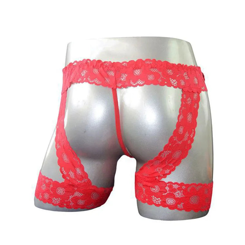 Lencería sexy para él, tanga de encaje estilo liguero, ropa interior con tanga transparente debajo de los pantalones, ropa interior de fantasía para hombres