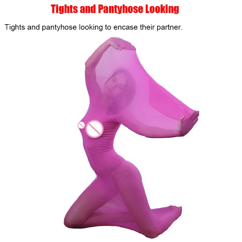 Bodystocking, pantimedias, lencería sexy BDSM transparente, medias de cuerpo entero con funda tipo saco