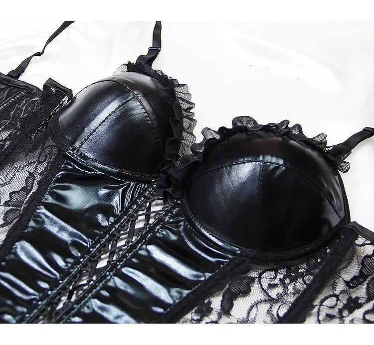 Damen Sexy Korsett Dessous Plus Size Hot Sexy Schwarzer Spitzen-BH Verstellbare Träger Korsett Top Weibliche schlanke Taille Bustier Mieder