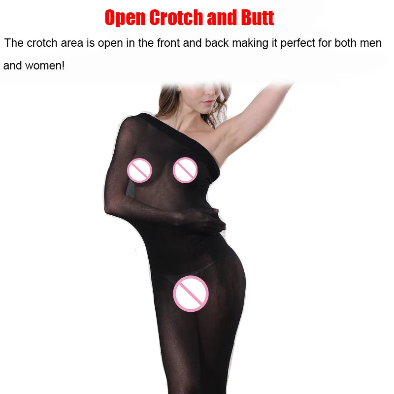 Bodystocking, pantimedias, lencería sexy BDSM transparente, medias de cuerpo entero con funda tipo saco