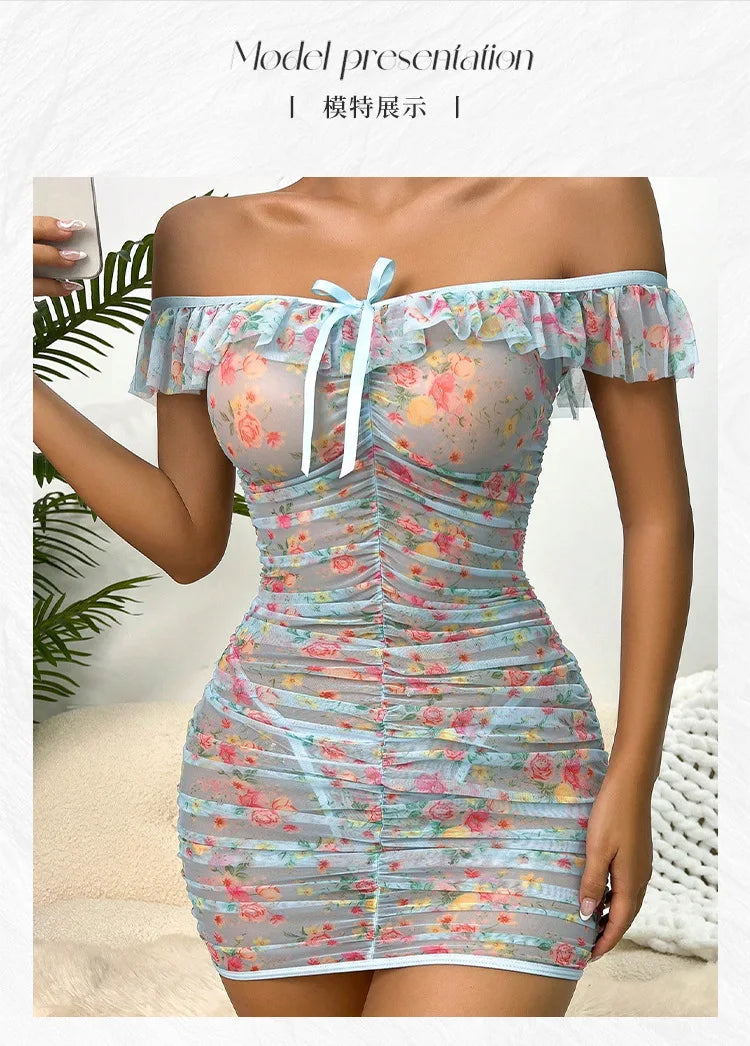 Lencería sexy para mujer, camisón con volantes, camisón cruzado en la cadera, lencería sexy para mujer, lencería sexy para mujer, push up.