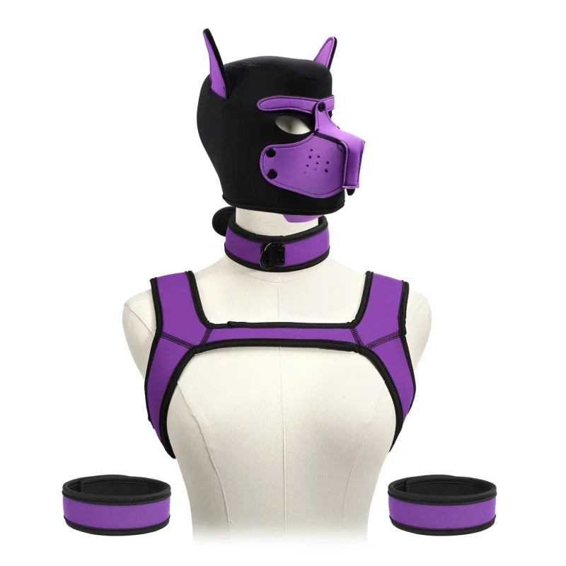 Kits de juguetes sexuales de aventura BDSM con capucha de máscara de cachorro juguetón, arnés de pecho de bondage para mujeres y hombres, juegos de rol, intimidad, tienda para adultos