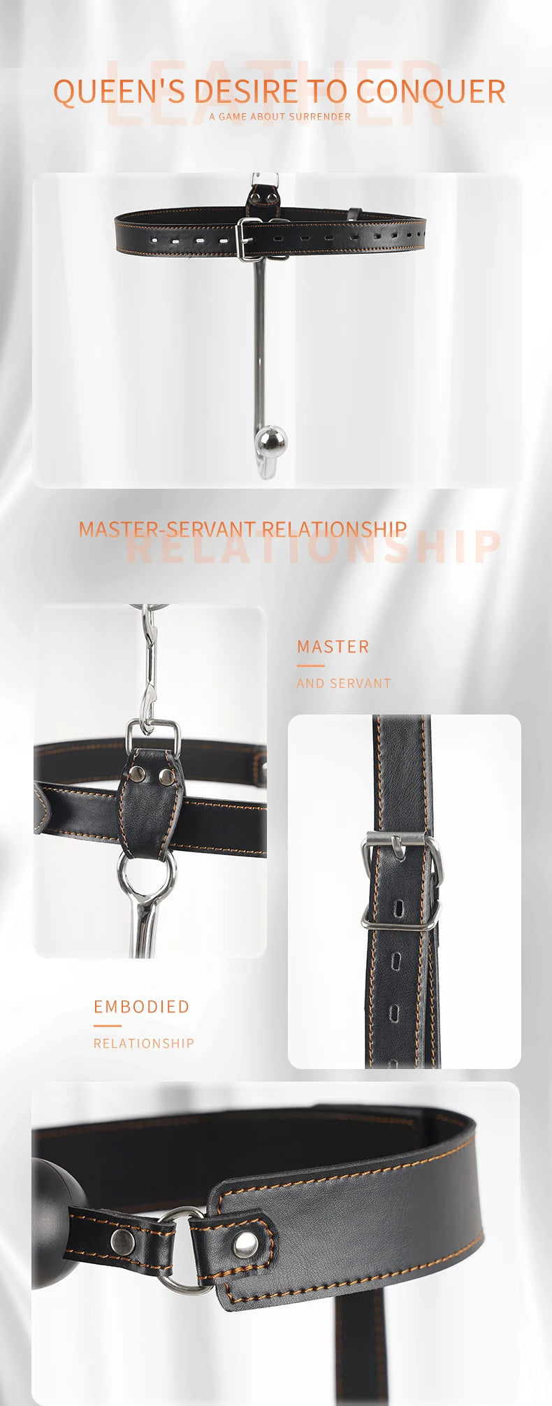 Juego de ganchos anales de cuero BDSM, posición de asistencia sexual, sujeción con gancho de metal, esposas con tapón bucal y cinturón, juguetes sexuales para adultos