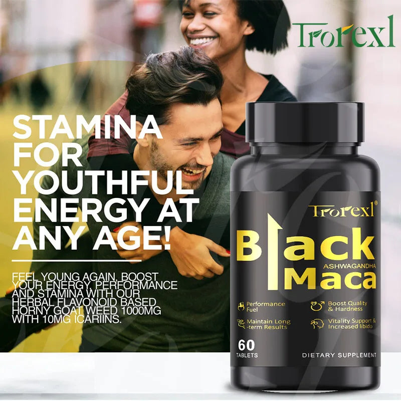 Maca negra natural para potenciar la erección, suplementos para aumentar el volumen y la fuerza masculina, cápsula de máxima resistencia para hombres.