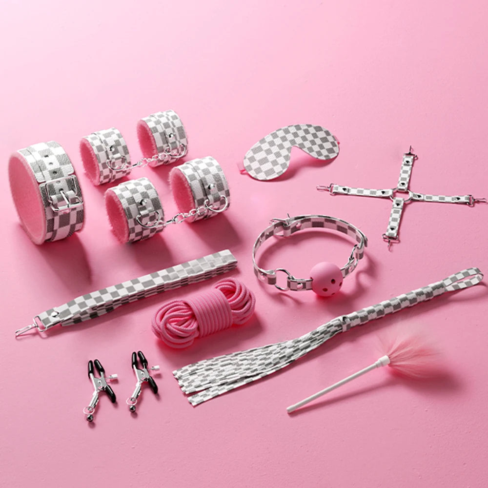 BDSM Bondage Set Restraint Erwachsene Spiel Handschellen Halsband Handgelenk Mundknebel Strap Fetisch SM Sexspielzeug für Frauen Paare Produkt