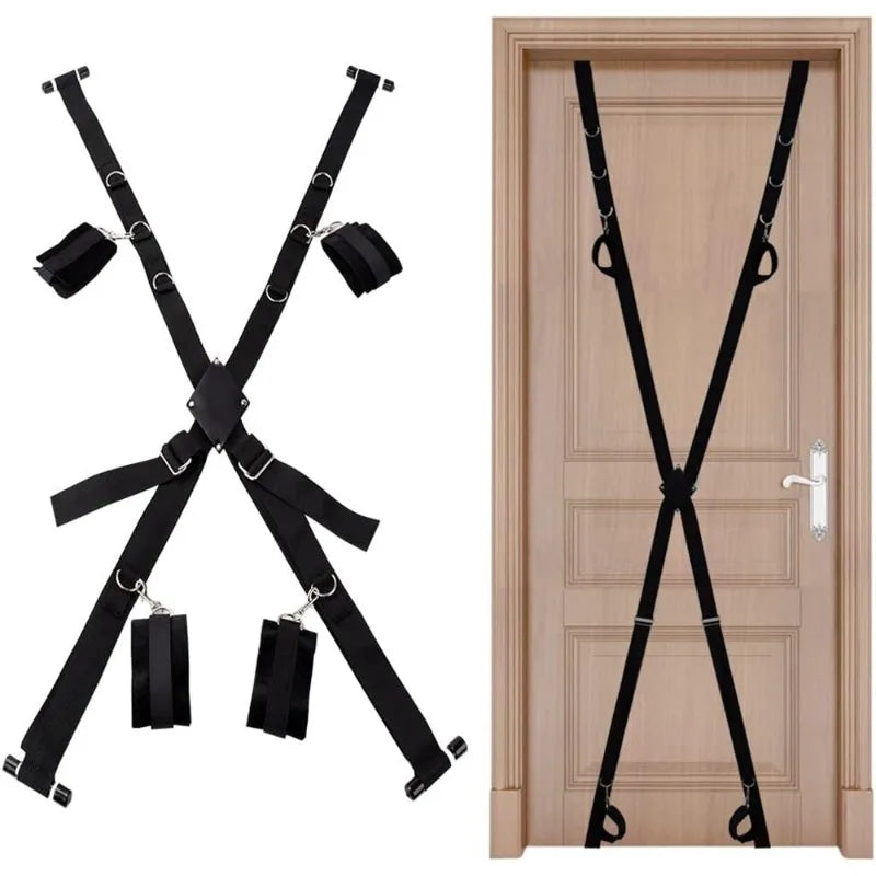 Columpio sexual BDSM ajustable para puerta, con correas ajustables, para colgar en la puerta, esposas, ataduras para muñecas y tobillos, juguetes sexuales.