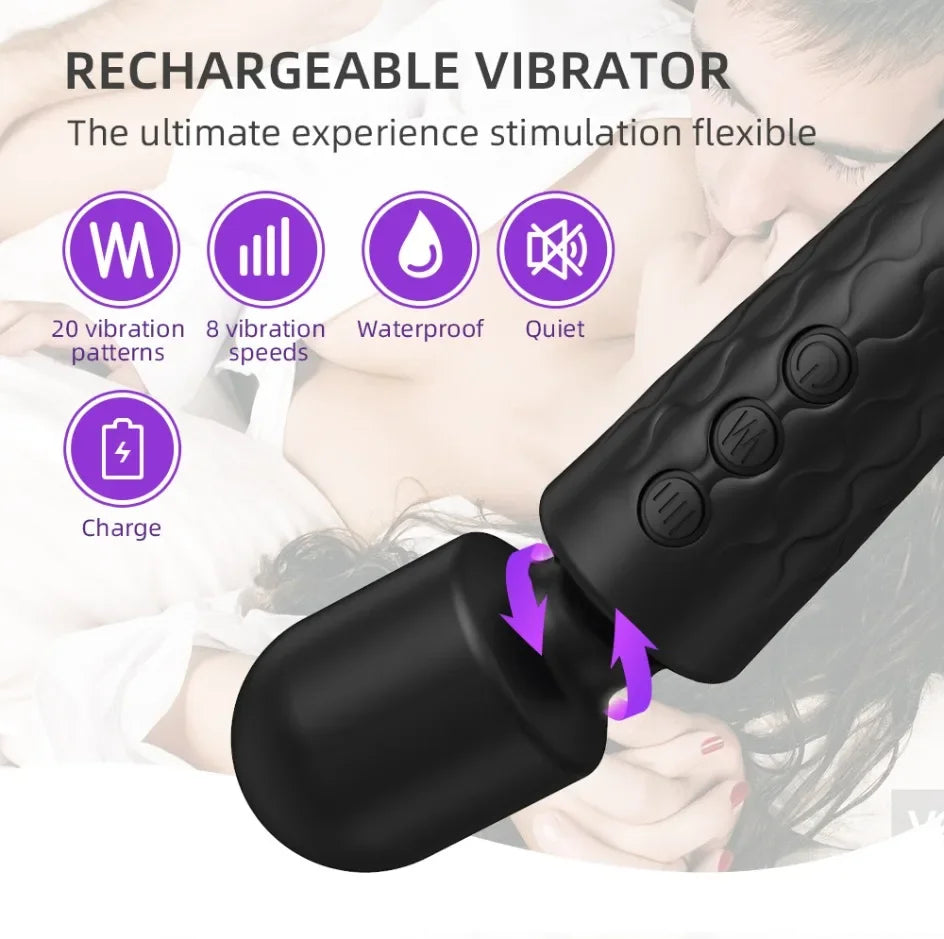 Vibrador AV potente de 20 velocidades para mujeres, estimulador de clítoris, punto G y pezón, varita mágica, consolador, masturbación femenina, juguetes sexuales para adultos.