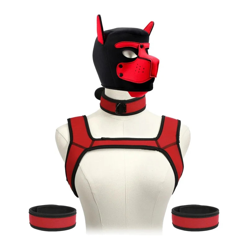 Kits de juguetes sexuales de aventura BDSM con capucha de máscara de cachorro juguetón, arnés de pecho de bondage para mujeres y hombres, juegos de rol, intimidad, tienda para adultos