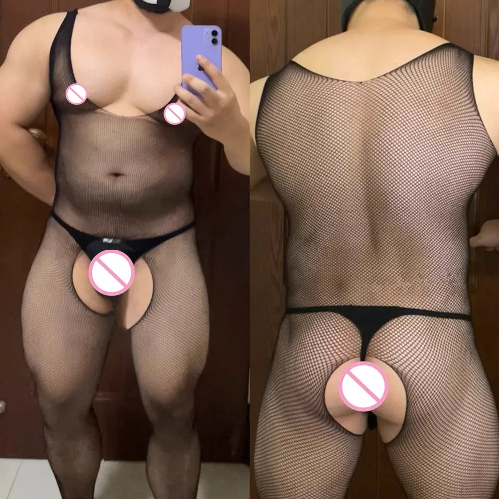 Juguete sexual sexy para parejas adultas 2025, lencería de rejilla para hombre, monos, babydoll transparente para hombre, ropa de dormir, ropa interior porno para caballeros.