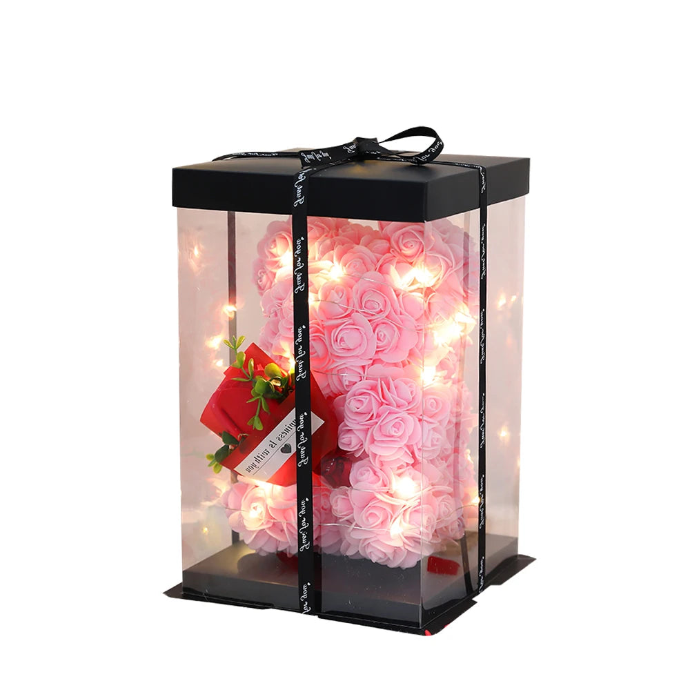 Artificial Flower 25cm Teddy Rose Bear With Box Light Valentine's Day Gift Mom Girlfriend Anniversary Wedding Birthday Decoratio