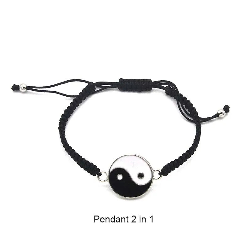 Couple Bracelets Rings Yin Yang Tai Chi Alloy Pendant Adjustable Braid Chain Necklace Matching Lover Bracelet Necklace Earring