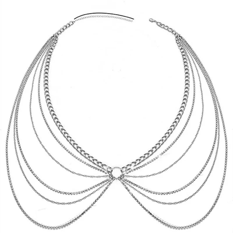 Sexy Geometric Waist Chain - Layered Rhinestone Fringe Body Jewelry for Women Beach Vacation Bold Fashion Accessory Y2K Trend