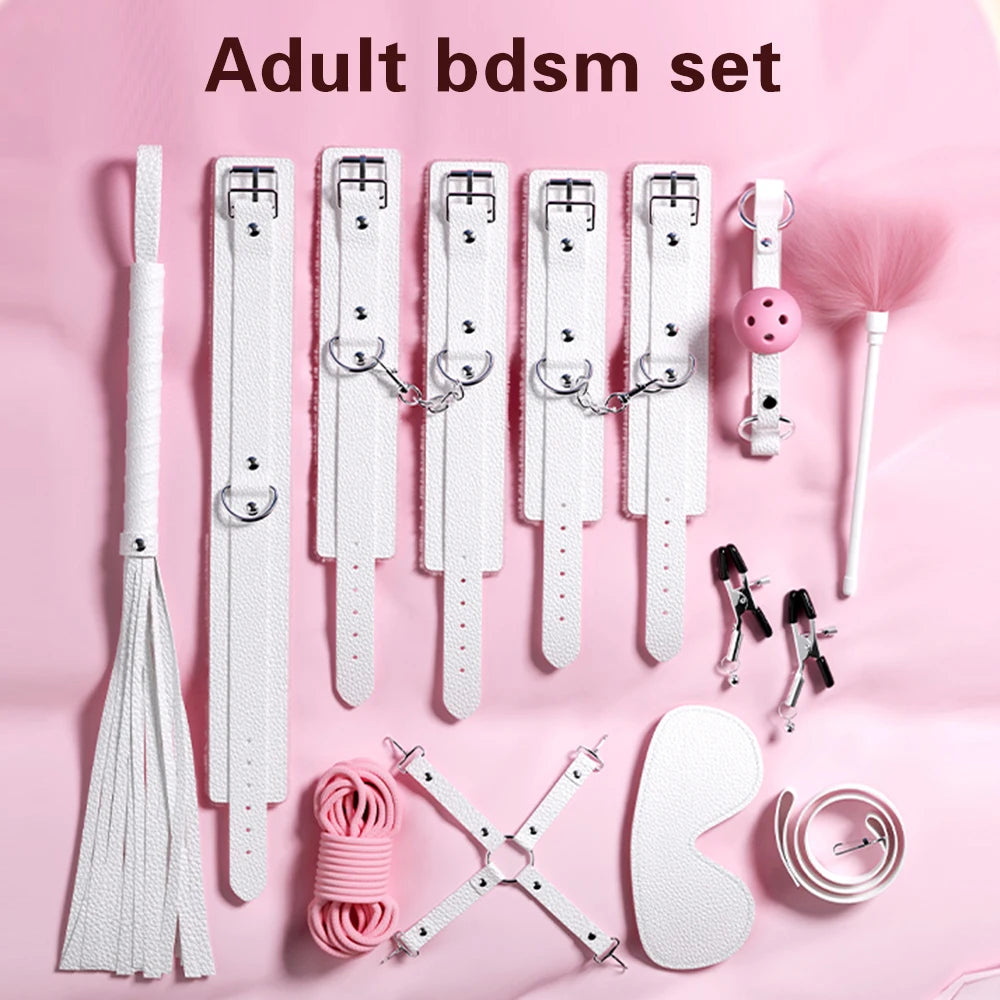 BDSM Bondage Set Restraint Erwachsene Spiel Handschellen Halsband Handgelenk Mundknebel Strap Fetisch SM Sexspielzeug für Frauen Paare Produkt