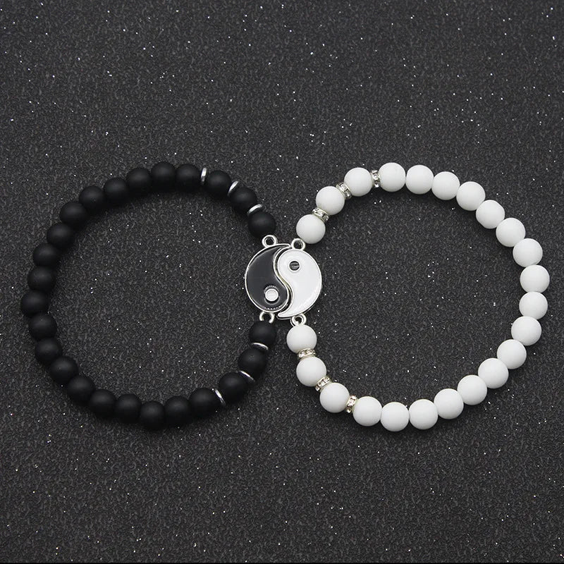Couple Bracelets Rings Yin Yang Tai Chi Alloy Pendant Adjustable Braid Chain Necklace Matching Lover Bracelet Necklace Earring