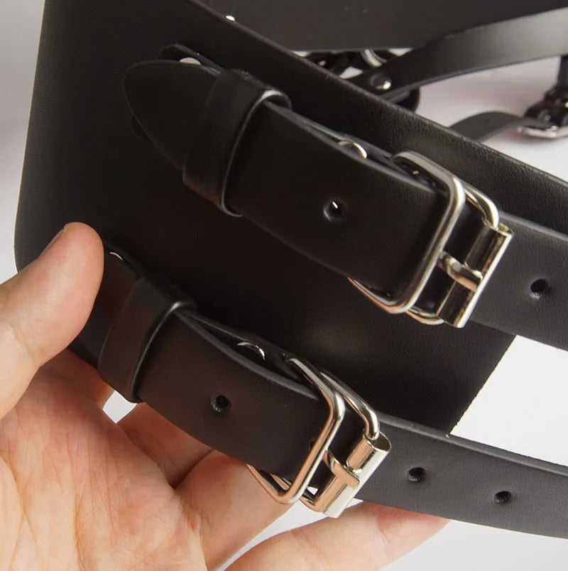 BDSM Leder AV Zauberstab Vibrator Halter Harness Frau, Zwangs Orgasmus Sex Anzug Dessous, Bondage Fesseln, Keuschheitsgürtel, Spiele für Erwachsene