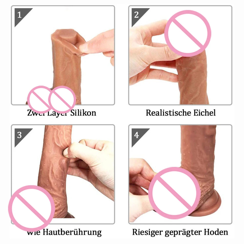 22 cm realistischer Silikondildo, großer Dildo, Sexspielzeug für Frauen mit dicker Eichel, echter Dong mit starkem Saugnapf, steifer Schwanz