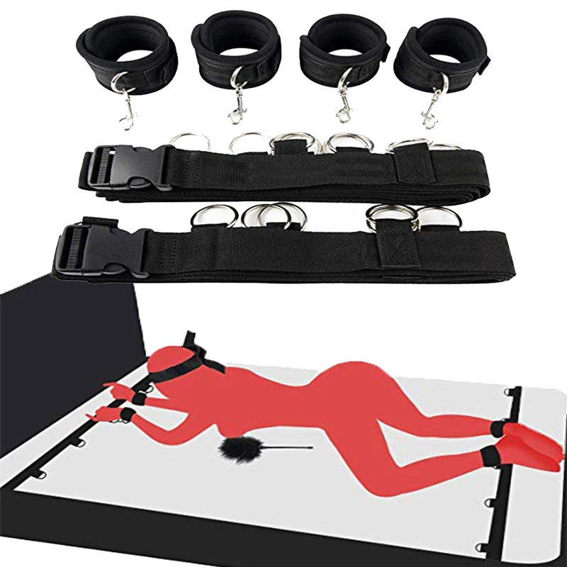 Juegos de bondage para cama BDSM, juguetes eróticos para mujeres y parejas, esposas para piernas abiertas, esposas para tobillos, juguetes y accesorios de sujeción.