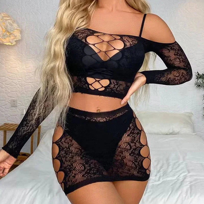 Lencería sexy, lencería transparente, medias de rejilla, vestido porno, conjunto de body para mujer, ropa interior exótica femenina, disfraz sin espalda