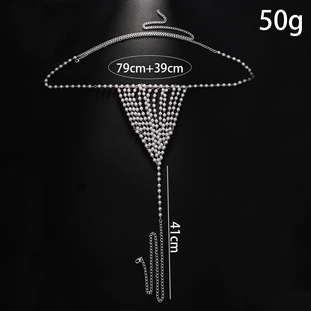 Stonefans New Rave Pearl Jewellry Accessories Waist Chain Fashion 2025 Summer Club Sexy Thong Panties G String Bikini Women Gift