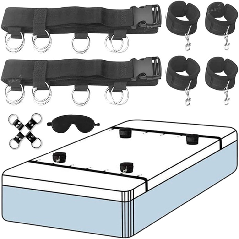 Juego de esposas sexuales BDSM para parejas, kit para adultos, látigo, tapón anal, vibrador, venda para los ojos, arnés, bondage para cama, esposas sexuales sexys