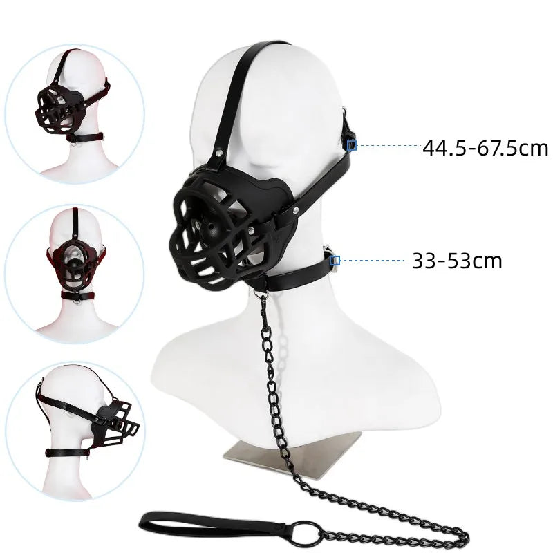 BDSM-Gesichtsmaske aus hohlem Netzgewebe mit offenem Mund und Ballknebel für Fetisch-Sklaven für Paare, Spiele für Erwachsene, Bondage-Fesseln, Cosplay-Sexspielzeug