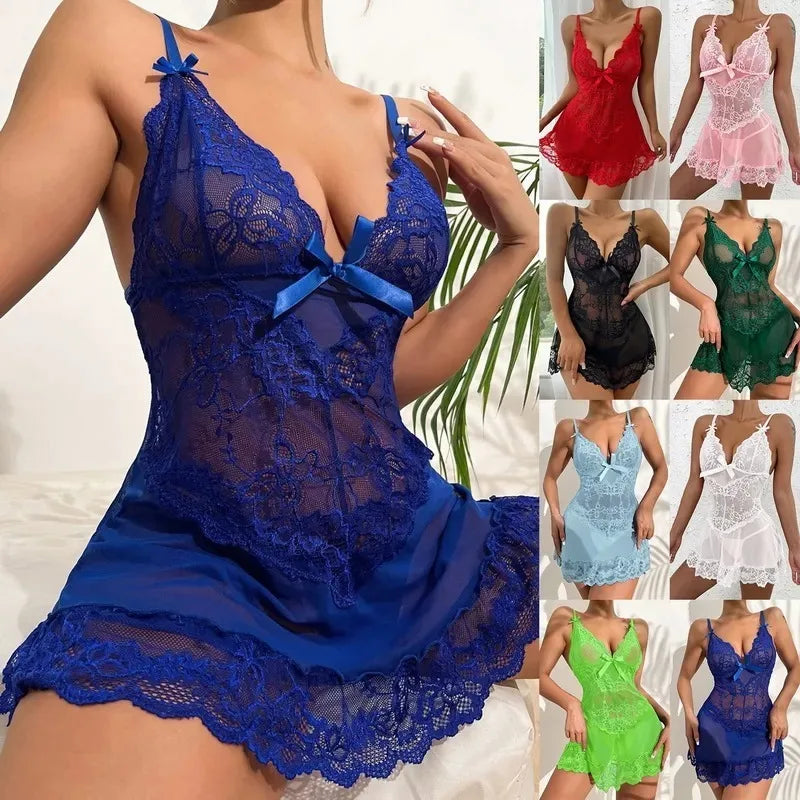 Lencería sexy para mujer, vestido transparente, vestido sin entrepierna, disfraz erótico femenino, conjunto de ropa interior sexy con escote en V profundo, camisón