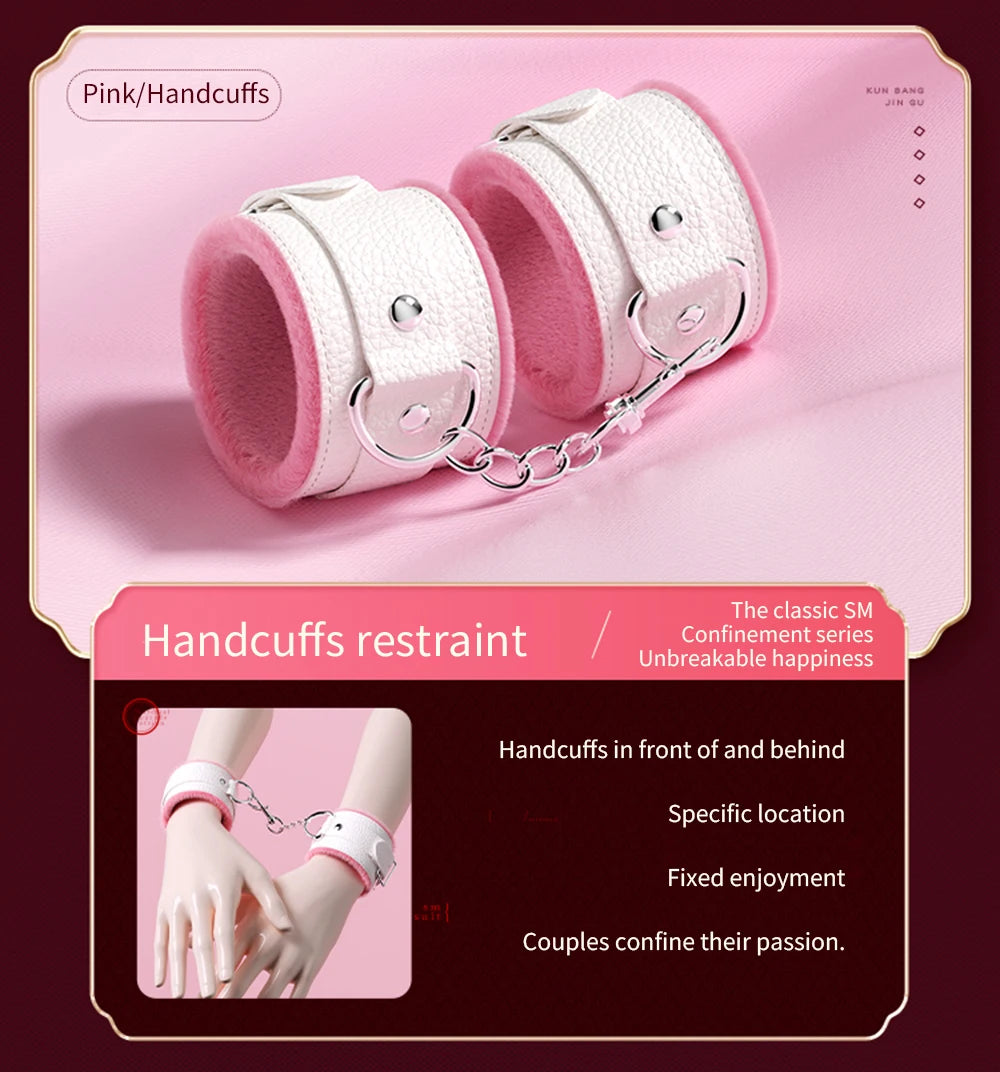 BDSM Bondage Set Restraint Erwachsene Spiel Handschellen Halsband Handgelenk Mundknebel Strap Fetisch SM Sexspielzeug für Frauen Paare Produkt