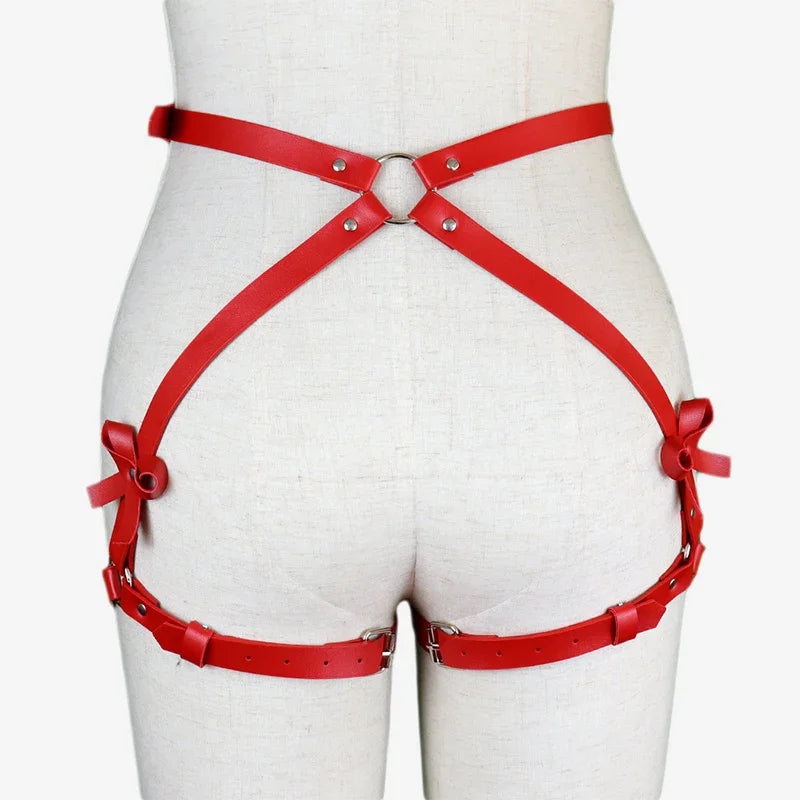 Arnés gótico BDSM de cuero sintético para glúteos y ligas, conjunto de lencería sexy para mujer, arnés de piernas para bondage corporal BDSM, conjuntos eróticos fetiche