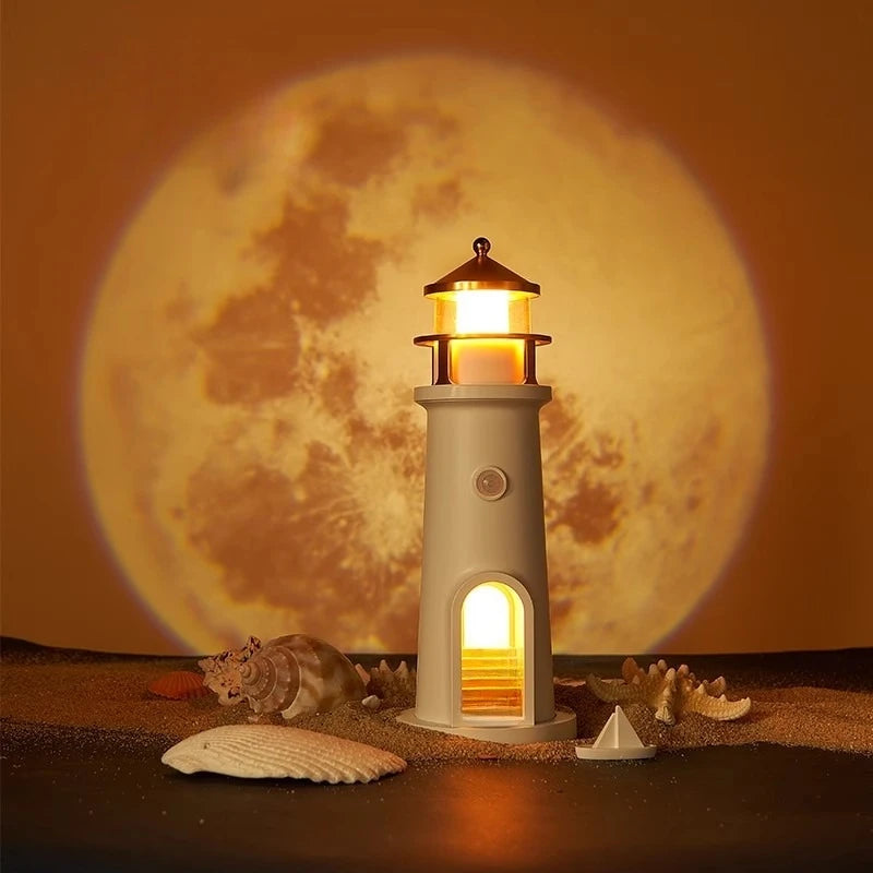 Romantic Moon Projection Motion Sensor Night Lights Lighthouse Ambient Lights Dimmable for Desktop Decor Light Christmas Gift
