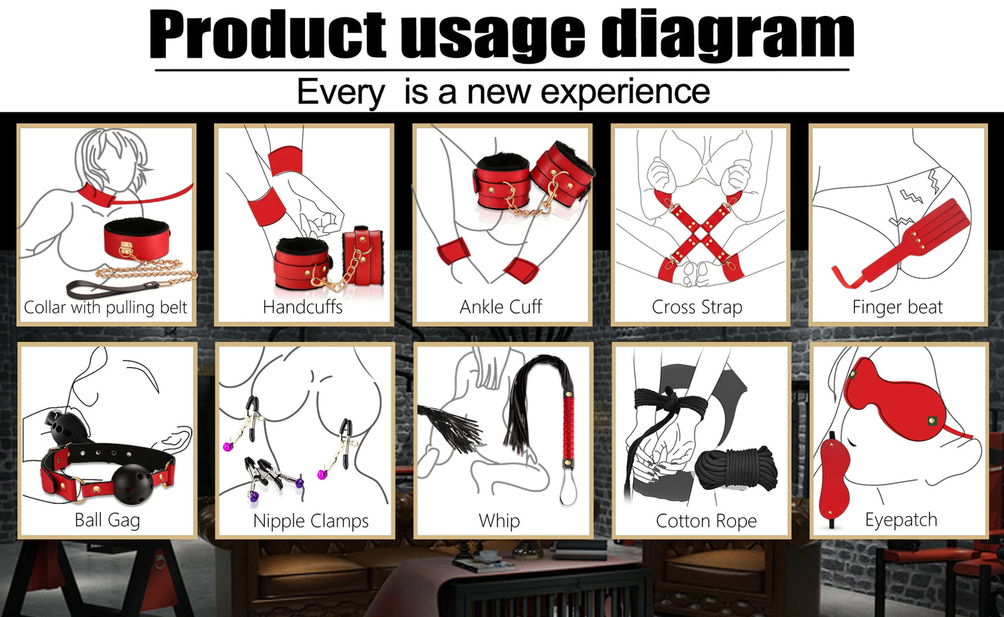 Las parejas usan juguetes sexuales BDSM, juego de bondage sexual BDSM de 12 piezas, juego de bondage, juguetes femeninos para adultos, productos para adultos, entrenamiento para hombres y mujeres