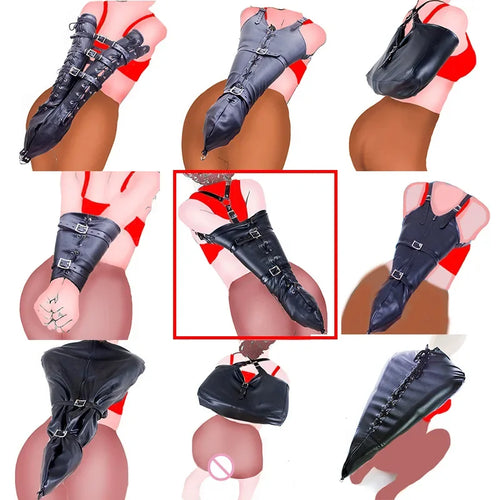 Camisa de fuerza BDSM / Brazalete, Brazalete de cuero de lujo, Guantes de bondage para la espalda, Juguetes sexuales para parejas, Sex Shop