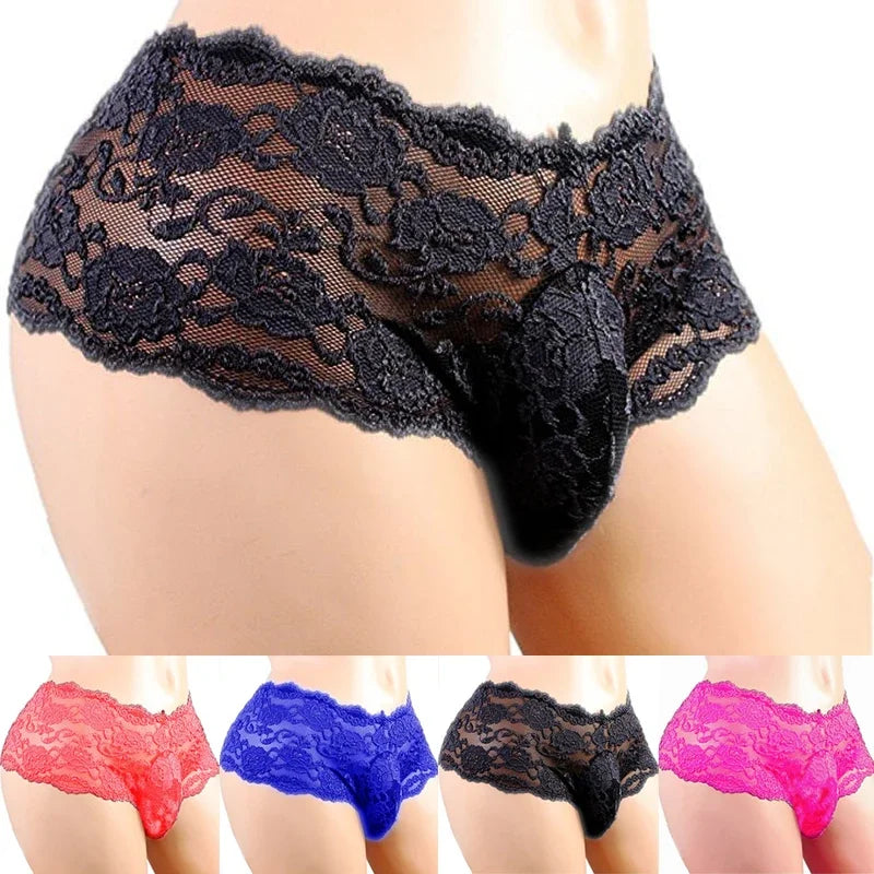 Sexy Dessous Sexy Höschen Herrenunterwäsche Plus Siz Spitze Sissy Männlich Atmungsaktiv Suspensorium Slips G-String Tangas Porno Unterhose